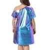 Women's Plus Size Off the Shoulder Metallic Glitter Party Clubwear Holographic Disco Midi T-Shirt Dresses - Agnes Orinda - 4 of 4