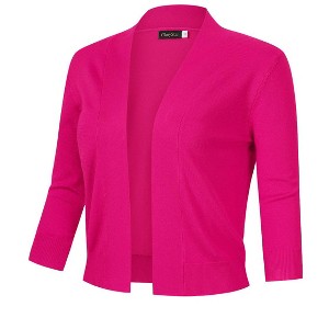 Women's 3/4 Sleeve Open Front Cropped Cardigan Sweater Lightweight Knit Short Bolero Shrugs - 1 of 4