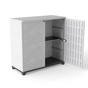 Decksplore Weatherproof Storage Cabinet - Horizontal Outdoor Shed Tucks Under Fences for Patios/Backyards - 1 of 4