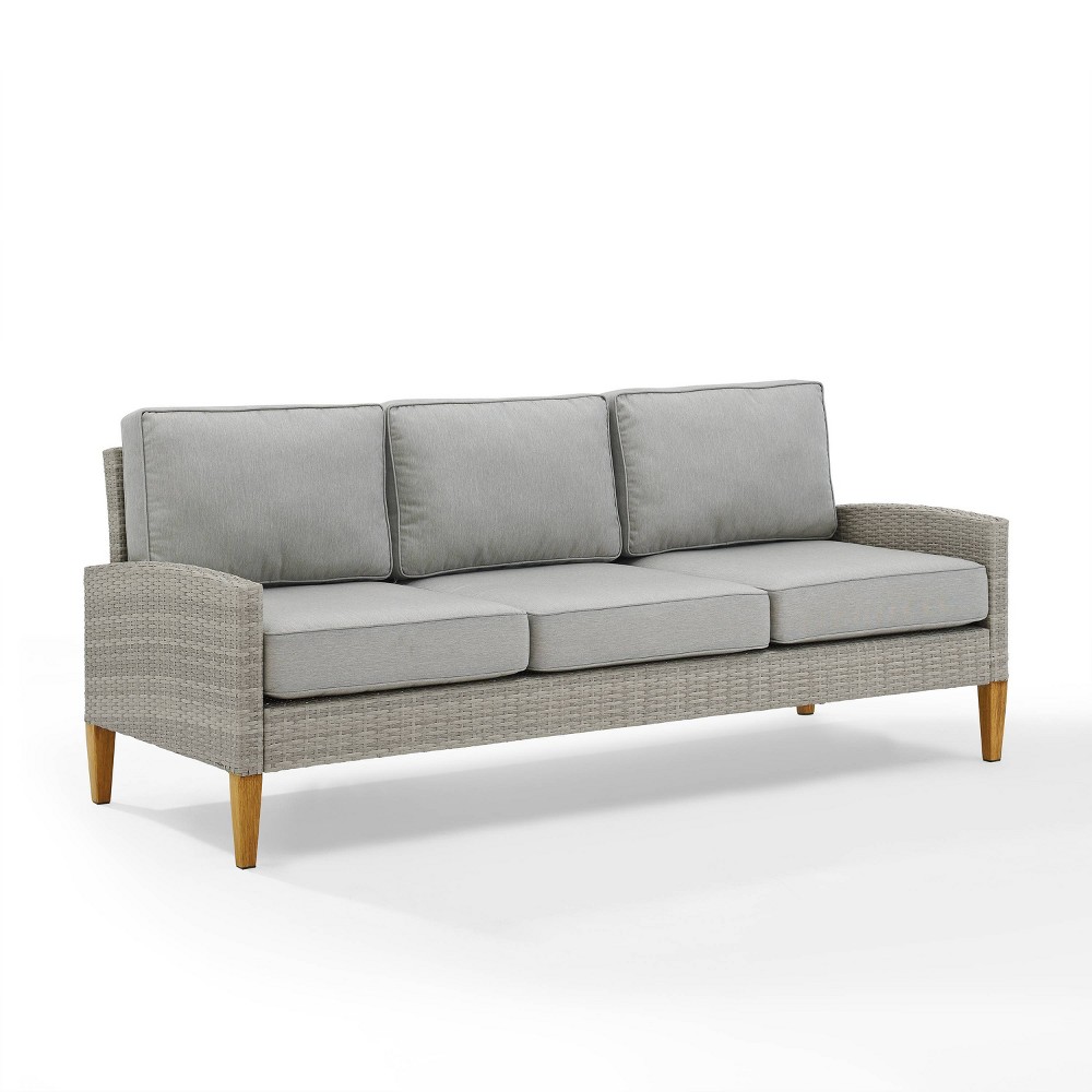 Photos - Sofa Crosley Capella Outdoor Wicker  - Gray/Acorn  