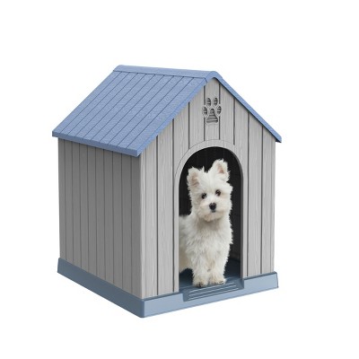 SEVOBAL Pet Crates and Houses Ventilated Dog House with Elevated Floor, Weatherproof Puppy Shelter for Breeds Easy Clean, Blue, 26.26"*24.57"*25.83"