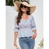 Women's V Neck Half Lantern Sleeve Shirts Babydoll Tops Blouse Casual Tunic Tops - 4 of 4