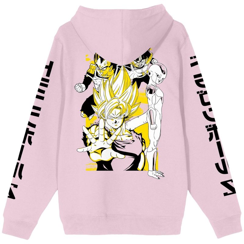 Dragon Ball Z Characters on Back with Kanji Sleeves Men's Pink Graphic Hoodie, 3 of 4