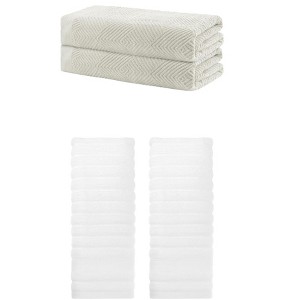 REGALWOVEN Bathroom Gym SPA Cotton Soft Absorbent Bath Hands Towel Set 2 Pcs - 1 of 4