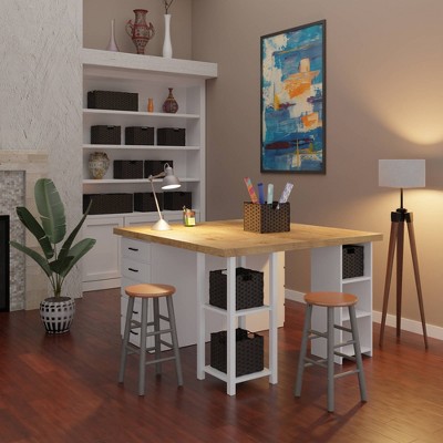 24" Gray and Teak Backless Wood Counter Stools Set