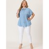 Agnes Orinda Women's Plus Size Chambray Work Roll Sleeves Buttons Down Shirts - 3 of 4