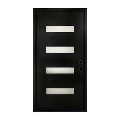 Lirago 36 x 80 Left Hand Inswing Black Fiberglass Front doors with Brickmould 6-9/16" Vinyl Frame Frosted Glass