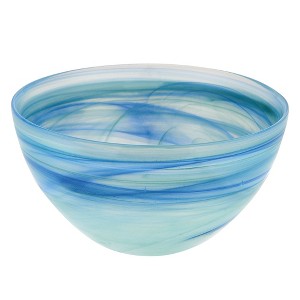 HomeRoots Set of Two 6" Aqua Blue And White Alabaster Glass Round Candy or Nut Bowls - 1 of 4