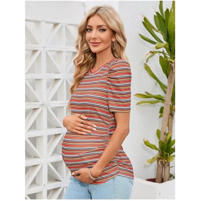 maternity dress Women's Maternity Floral  Puff Sleeve Tunic Blouse