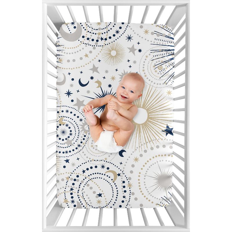 Sweet Jojo Designs Boy or Girl Gender Neutral Unisex Baby Fitted Mini Crib Sheet Celestial Blue Gold and Grey, 4 of 7