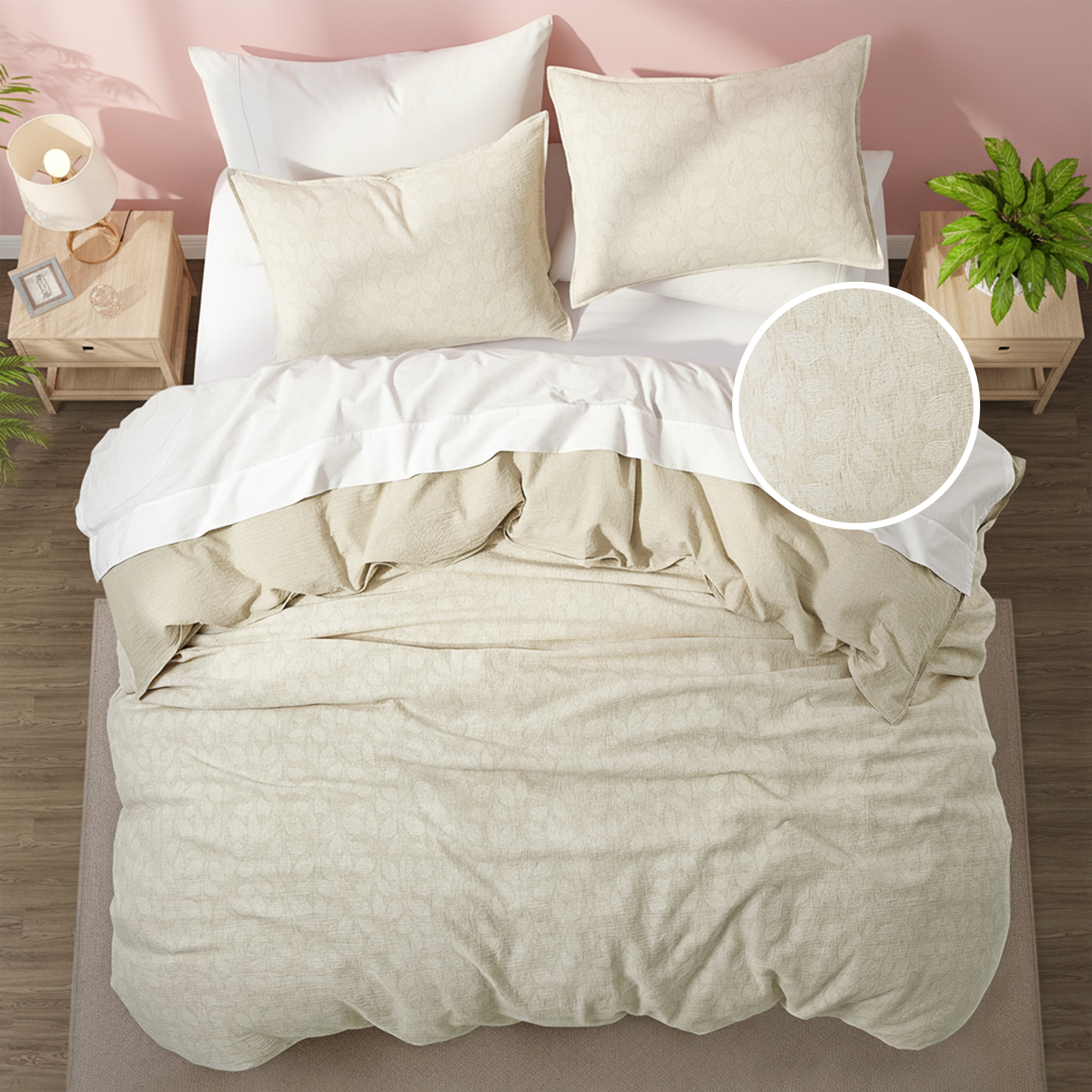 Peace Nest Jacquard Cotton Linen Blend Duvet Cover Set, 3 Piece Bedding Set with Pillow Shams, Leaf, King