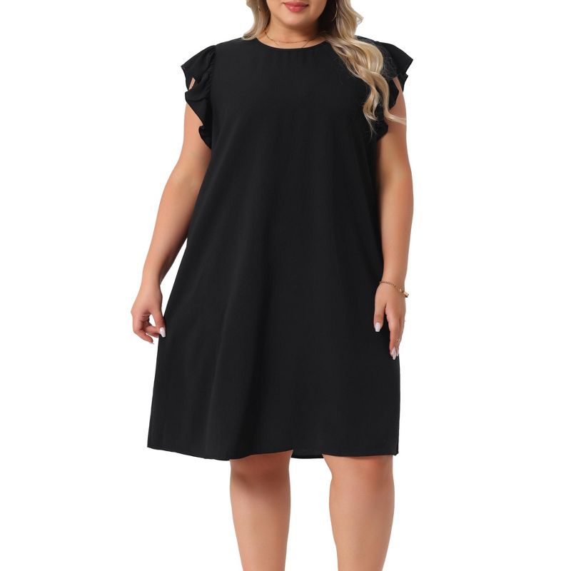 Women's Plus Size Ruffle Cap Sleeve Knee Length Beach Summer Casual A Line Dresses - Agnes Orinda 1X Black