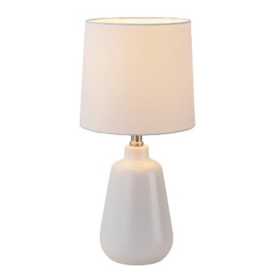 C Cattleya 18.5in. Modern Minimalist White Ceramic Table Lamp with Linen Shade for Bedroom,Living Room,Nightstand