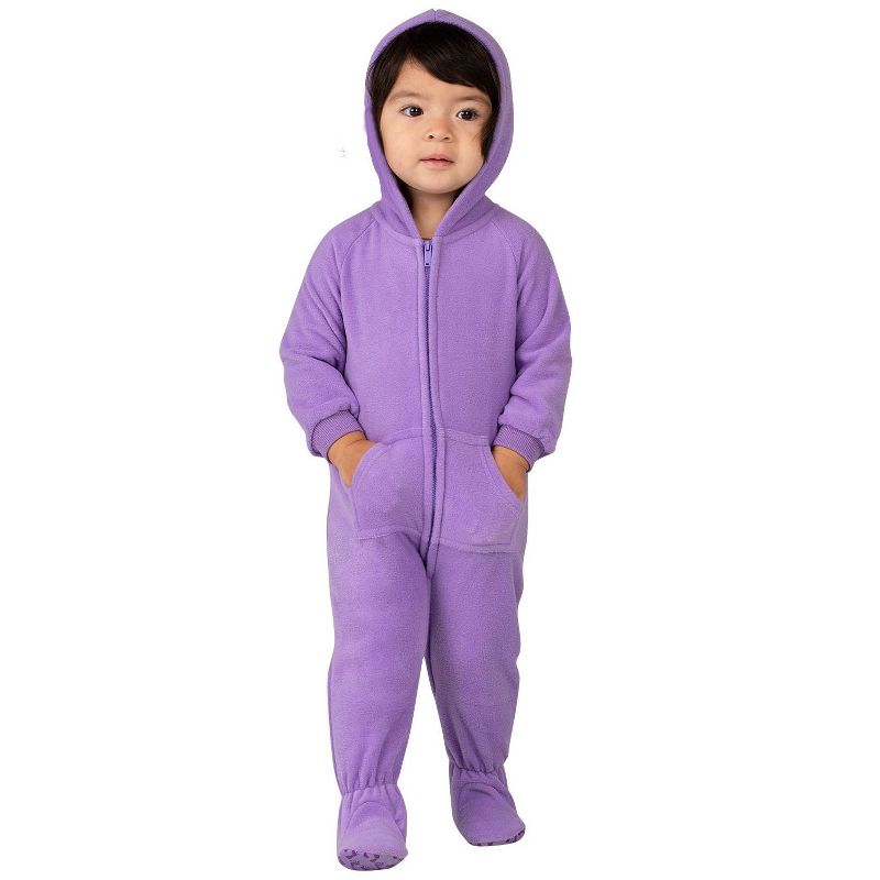 Footed Pajamas - Family Matching - Purple Rain Hoodie Fleece Onesie For Boys, Girls, Men and Women | Unisex, 1 of 5