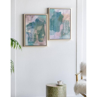 Teal and Beige Abstract Acrylic Framed Wall Art Set