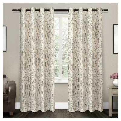 Oakdale Textured Linen Motif Grommet Top Window Curtain Panel Pair Exclusive Home