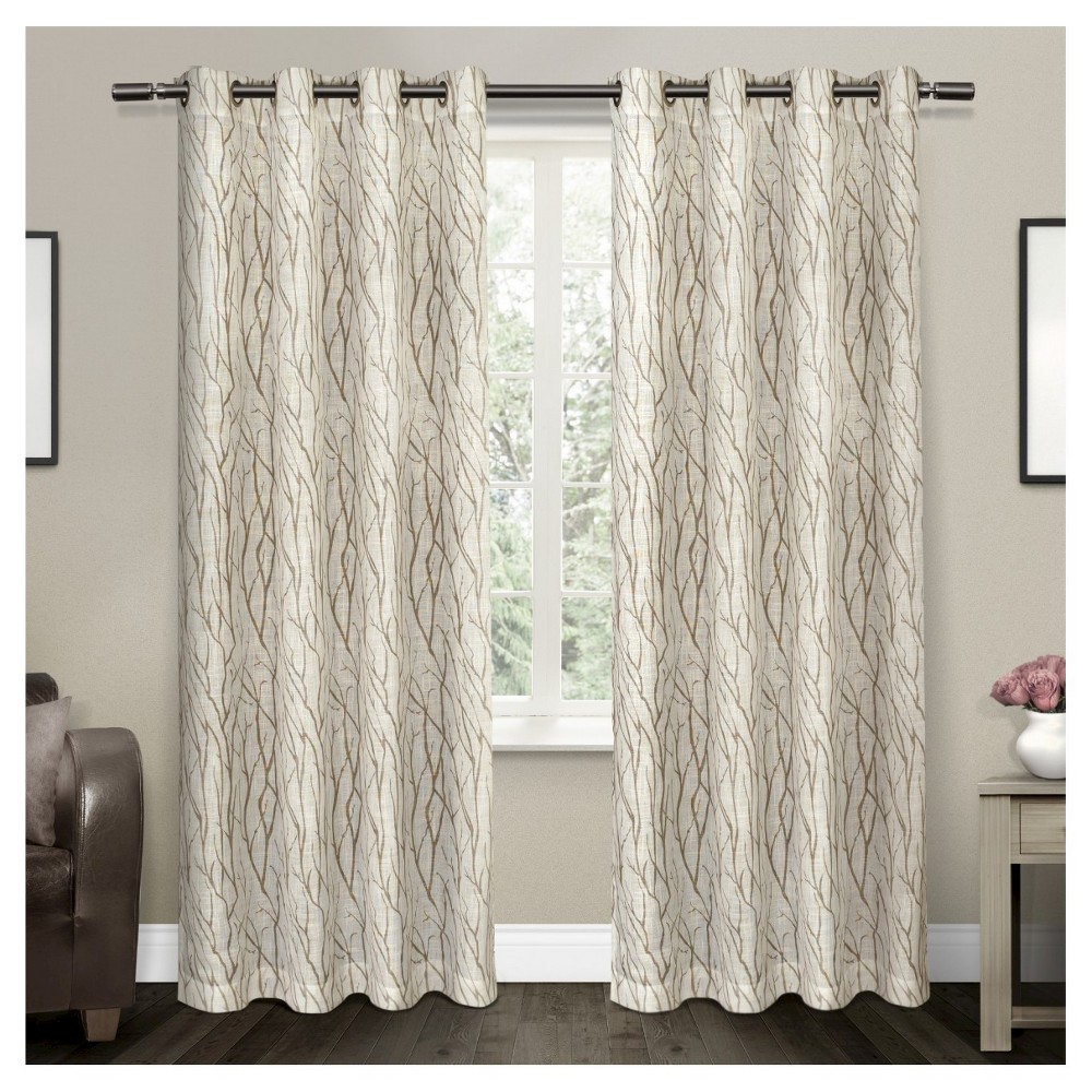 Photos - Curtains & Drapes Set of 2 96"x54" Oakdale Textured Linen Motif Grommet Top Sheer Window Cur