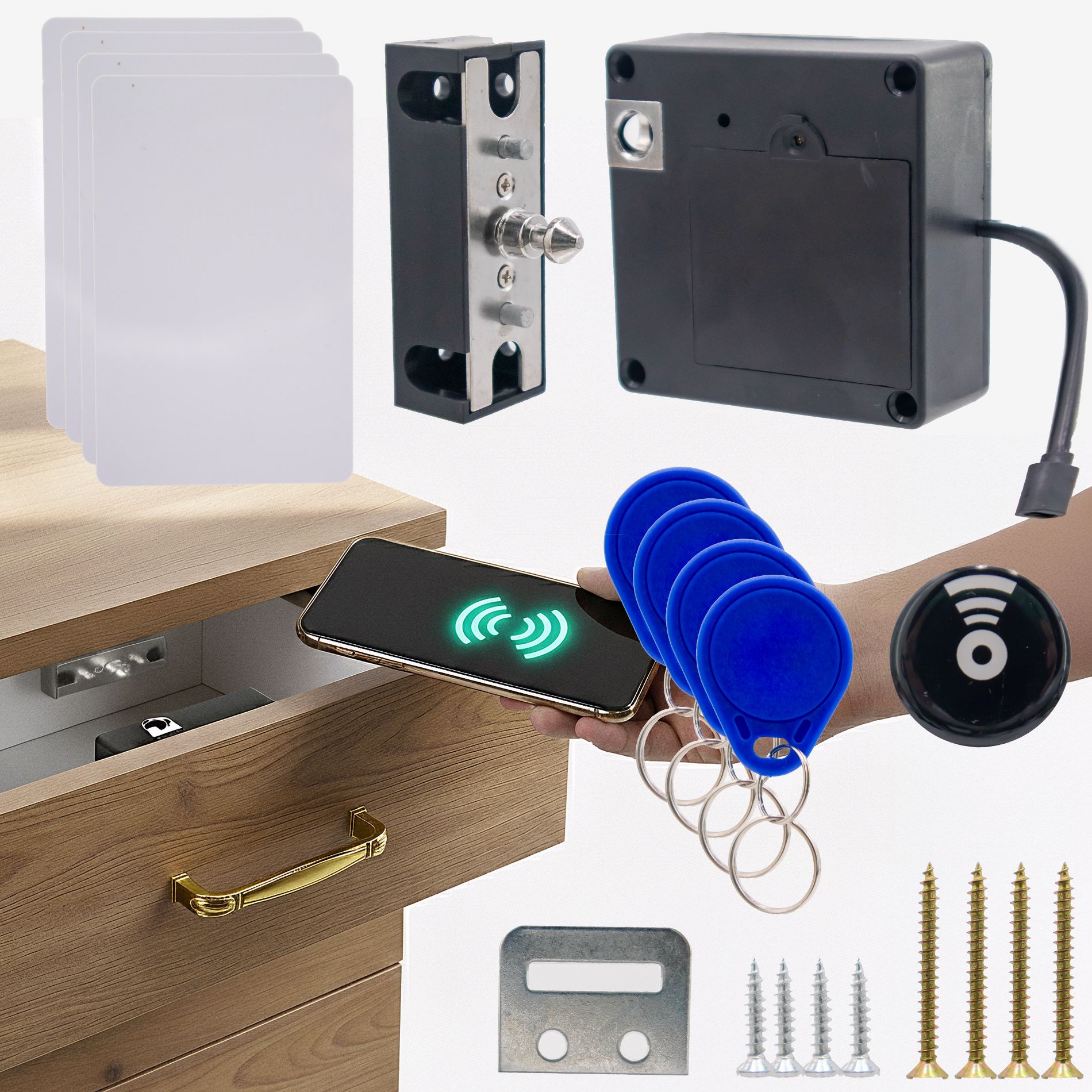 5 Star Super Deals Hidden RFID Cabinet Lock - Keyless NFC Unlock with Cards Fobs & Phone, Battery or USB Powered for Secure Storage