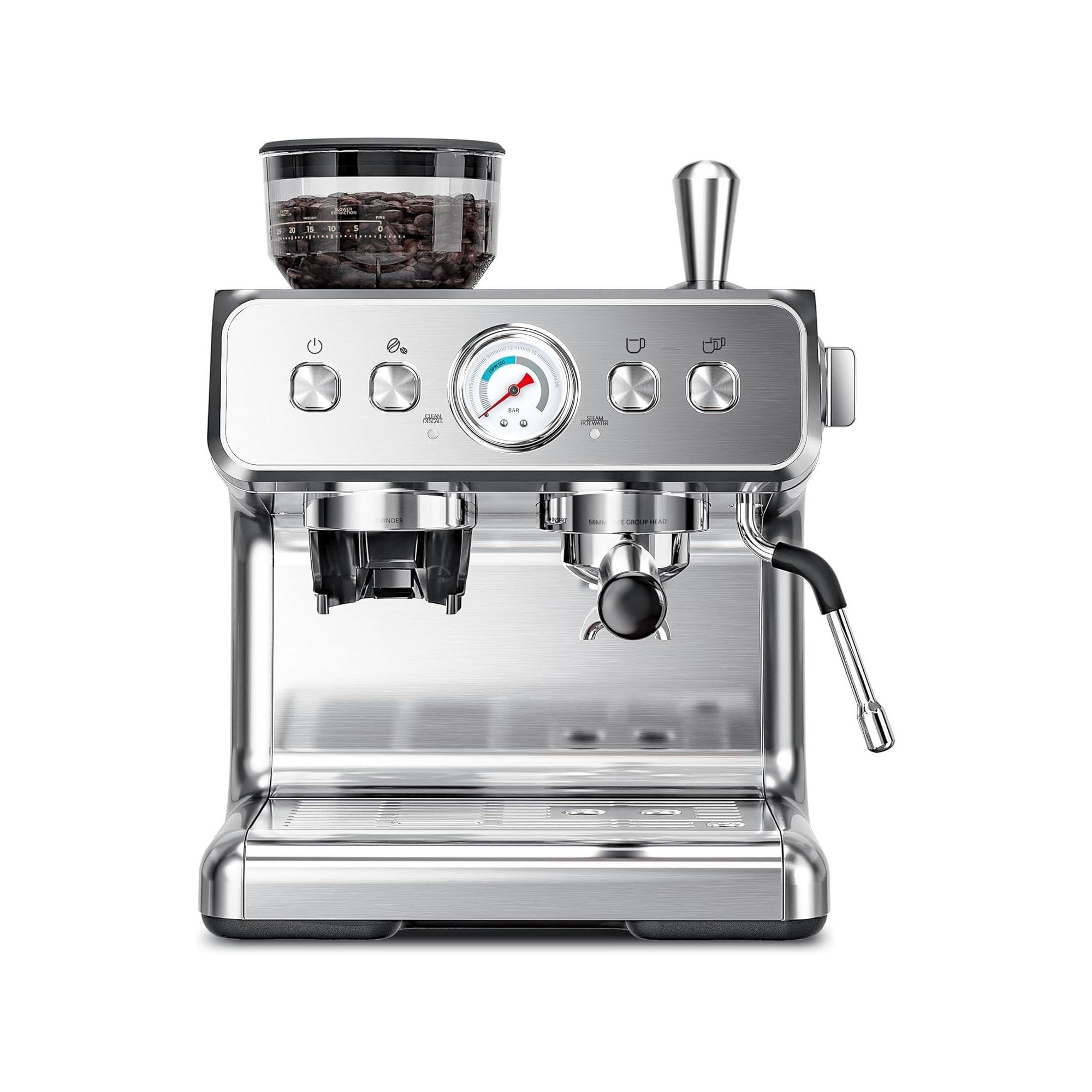 Espresso Machines with grinder, 20 Bar Professional Espresso Maker with Milk Frother Steam Wand&Removable Water Tan for Home,Stainless Steel