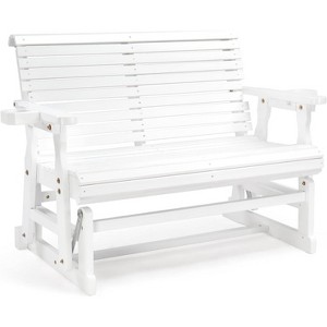 VINGLI Outdoor Glider Chair Wood Patio Glider with Cup Holder, Porch Glider with Smooth Rocking Mechanism - 1 of 4