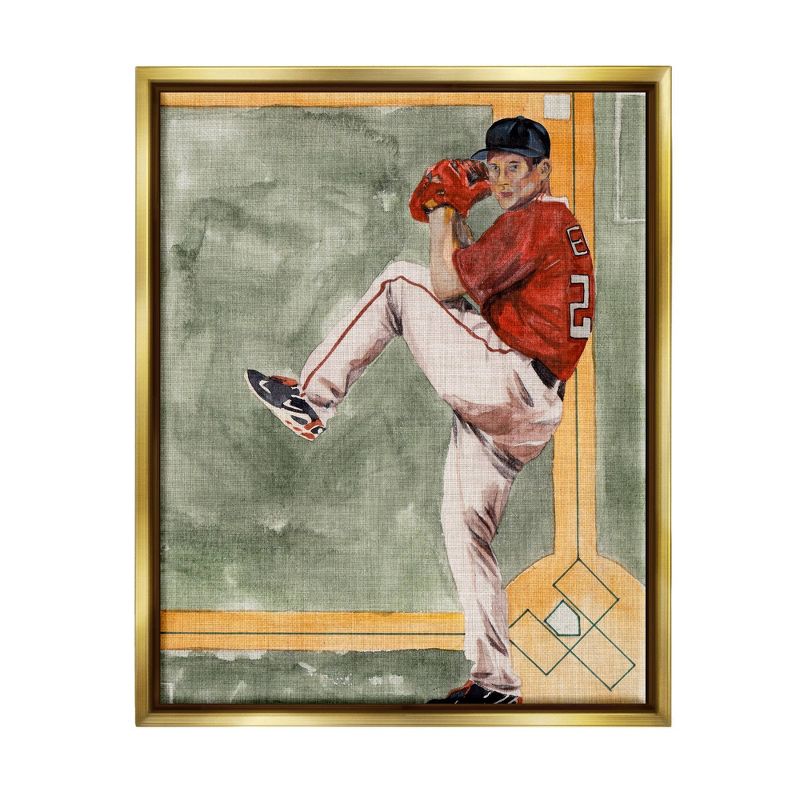 Kids&#39; Wall Art by Melissa Wang Baseball Pitcher Sports Painting Gold Framed Kids&#39; Floater Canvas - Stupell Industries, 1 of 8