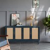 Blue Rattan Sideboard,Four-Door Console, Adjustable Shelves,Coastal Accent,Hand-Woven Fronts, Pine Frame,Steel Legs,Kitchen Bar - 4 of 4