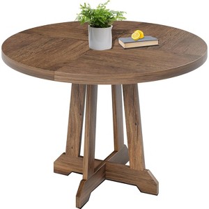 Round Dining Table for 4-6 People, 47 Inches Dining Room Table with Wooden Pedestal Base, Brown Dinner Tables, Circle Kitchen Tables - 1 of 4