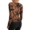 Women's Slim Long Sleeve Shirt Sheer Flora Elegant Blouse Deep V Lace Trim Casual Top - 3 of 4