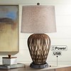 Possini Euro Design Buckhead Modern Table Lamp 28" Tall Bronze with Dimmable USB Workstation Base Drum Shade for Bedroom Living Room Kids Desk Home - 2 of 4