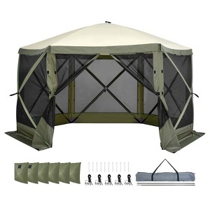 VEVOR Pop Up Gazebo Tent, Pop-Up Screen Tent 6 Sided Canopy Sun Shelter with 6 Removable Privacy Wind Cloths & Mesh Windows, Army Green - 1 of 4