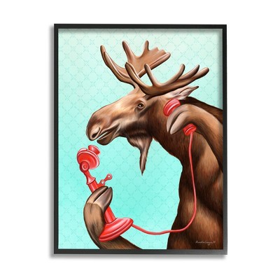 Stupell Industries Vintage Moose With Candlestick Telephone Ombre Background Black Framed Giclee Art