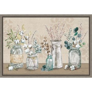 Amanti Art Cotton Bouquet in Vases I by Mary Urban Canvas Wall Art Print Framed 23 x 16-in. - 1 of 4