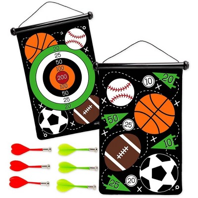 HearthSong - Double-Sided Magnetic Canvas Kids' Target Game for Portable Play, Includes Six Magnetic Darts, Sports