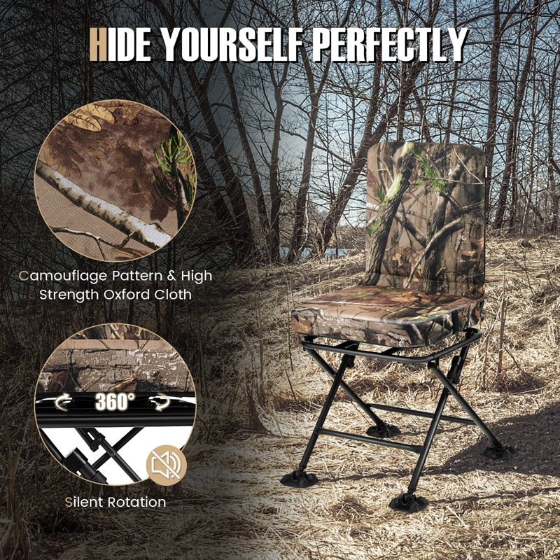 Tangkula 360-degree Swivel Hunting Chair Camouflage Hunting Seat with Ergonomic Backrest Soft Padded Cushion & Non-slip Foot Pads, 5 of 11