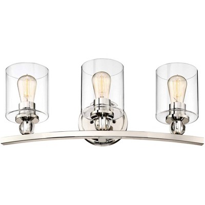 Minka Lavery Modern Wall Light Polished Nickel Hardwired 24" 3-Light Fixture Clear Glass Shade for Bathroom Vanity Living Room