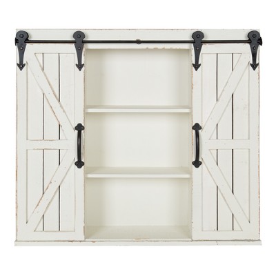White Farmhouse Wood Wall Storage Cabinet with Sliding Barn Doors