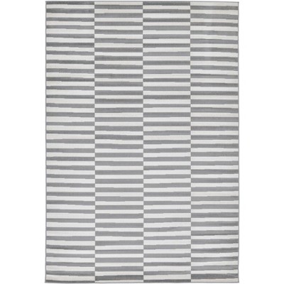 Stain-Resistant Gray Stripe Synthetic 6' x 9' Easy Care Rug