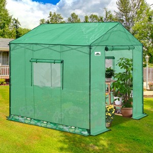 EAGLE PEAK Portable Pop Up Greenhouse, Patented Center Lock, Walk-in Outdoor Greenhouse with Zippered Doors & Windows, Green - 1 of 4