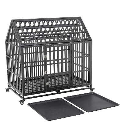 Akoasm 48 inch Carbon Steel Heavy Duty Dog Cage With Roof And Windows-Black