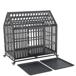 Akoasm 48 inch Carbon Steel Heavy Duty Dog Cage With Roof And Windows-Black - 1 of 4