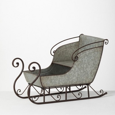 Sullivans Gray Metal Sleigh Novelty Sculpture 14.25"H Green