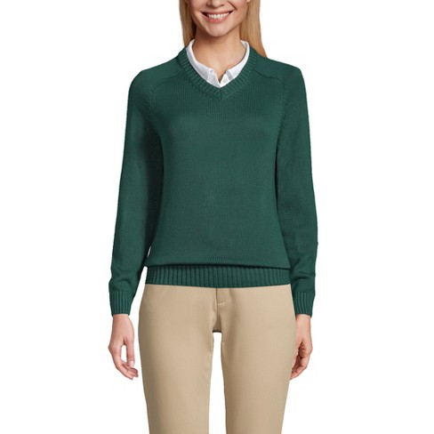 Lands End School Uniform Women s Cotton Modal V neck Sweater X Large Evergreen Target