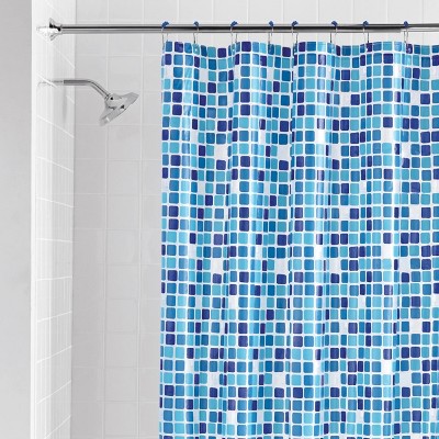 LunaLulinlk Blue PEVA Curtain with 12 Roller Shower Hooks