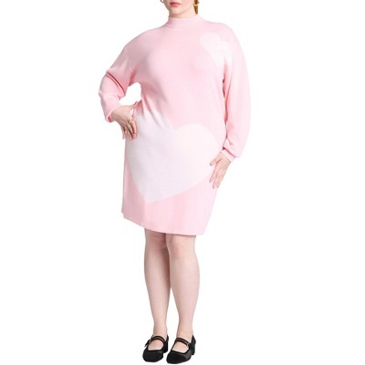 ELOQUII Women's Plus Size Heart Intarsia Mini Dress