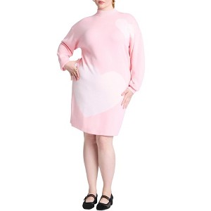 ELOQUII Women's Plus Size Heart Intarsia Mini Dress - 1 of 3