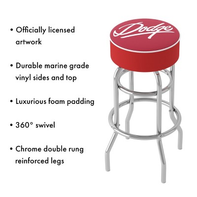 White Leather and Metal Swivel Backless Bar Stool