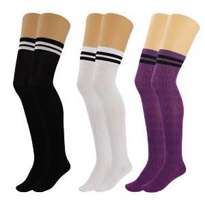 3 Pairs Women’s Colorful Thigh-High Over-the-Knee Boot Socks – Soft, Stretchy, Warm Knitted Stockings, Size 5-10 - 1 of 2