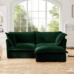 Slipcovered Sectional Sofa, 2 Seater Sofa with Removable Cover, Sofa with Convertible Ottoman, Corduroy Fabric Sectional Sofas-Cuddlewood - 1 of 4