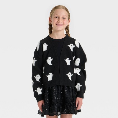 Girls' Long Sleeve Halloween Cardigan Sweater - Cat & Jack™ Black