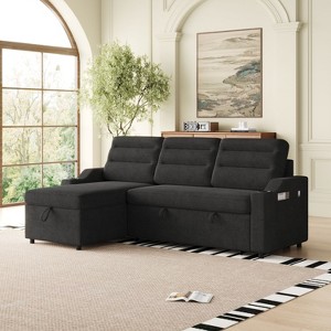 83.5" Convertible Sleeper Combo Sofa, Convertible Sofa Bed Polyester Pullout Bed with Storage Recliner and Cup Holder for Living Room, Tight Spaces - 1 of 4